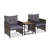 3 Piece Rattan Conversation Set Patio Wicker Chairs and Coffee Table Set