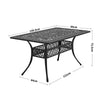 Cast Aluminium Garden Bistro Set Rectangle Table & 6x Padded Chairs Patio Black