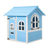 Large Wooden Playhouse with Doors, Windows, Apex Roof for Kids Children- Blue UK