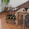 Industrial Bar Trolley Cart Rolling Buffet Serving Cart W/ Metal Wire Wine Rack