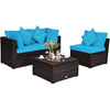 4 PCS Rattan Patio Conversation Set Outdoor Furniture Sofa Set w/ Coffee Table