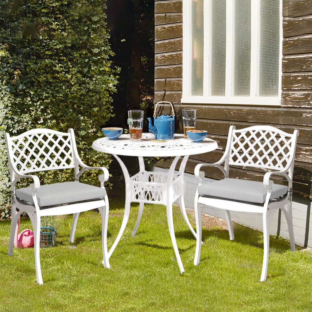 Aluminium Cafe Bistro Set Garden Furniture Table & Chair Patio Cast Black White