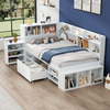 Single Bed with Bookcase Multifunctional Wooden Bed Frame with Drawer Storage
