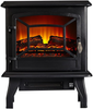 Electric Fireplace Freestanding Vintage Glass Door Log Flame Heater Black