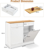 Tilt Out Trash Cabinet White Bin Holder with Drawers Storage Unit for Kitchen