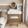 Modern Dressing Table Set with LED Light Mirror Stool Drawers Shelves Bedroom