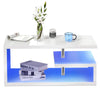 Wooden Coffee Table With Storage High Gloss Sofa End Table LED Light Living Room