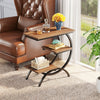 C Shaped End Table, 3 Tier Industrial Small Side Table Wood Bedside Table