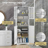 Tempered Glass Door Pantry Cabinet Tall Storage Cabinet-White