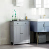 Bathroom Floor Storage Cabinet w/ 2 Drawers Door Cupboard Grey