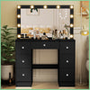 7 Drawers Dressing Desk with 11 LED Lighted Mirror and 3 Light Colors Blabk