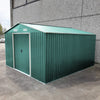 Galvanized Steel Garden Storage Shed Metal Outdoor Bike Shed 12x10ft Doors Base