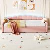 Daybed Velvet Sofabed LED Single Sofa Bed With Pull Out Trundle Guest Bed Pink