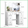 Large Makeup Desk with LED Lights Mirror 7 Drawers and 3 Light Colors White