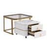 Coffee Table Square Nest of Tables Side Table with Drawers Storage & Glass Top