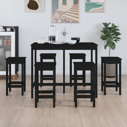 7 Piece Bar Set Black Solid Wood Pine vidaXL