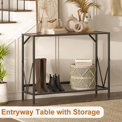2-Tier Console Table Side/End Table w/Mesh Shelf Entryway Hallway Vintage Tables