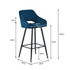 Pair of Blue Bar Stools Velvet Bar Chair with Padded Seat Modern Kitchen Chair