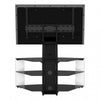 Curved Glass TV Stand for Up To 65" Gloss, Open Storage, White with Black Glass