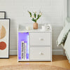 White Bedside Table 2 Drawers LED with Charging Station Nightstand Cabinet
