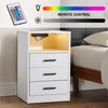 3 Drawers Bedside Table with Charging Station USB Ports LED Lights Sofa End Desk