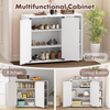 Shoe Cabinet Wooden White Storage Cupboard Double Doors Adjustable Shelves Hall