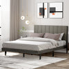 Upholstered Bed Frame with Channel Tufted Headboard-Grey
