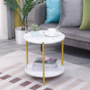 Marble Effect 2-Tier End Table Sofa Side Tables for Living Room Bedside Table
