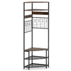 Clothes Rack Entryway Shoes Shelf Organizer Corner Hall Tree-Coffee