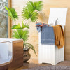 Large Wooden Laundry Bin Storage Basket White Storage Cupboard w/ Lid