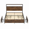 Double/King Size Bed Frame with Storage Headboard, 4 Drawers Platform Slats Bed