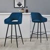 Pair of Blue Bar Stools Velvet Bar Chair with Padded Seat Modern Kitchen Chair