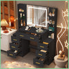 Black Dressing Desk with LED Lighted Makeup Mirror and 7 Drawers Vanity Set