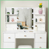 Wood Dressing Table Vanity Set Make up Desk with Dimmable LED Light Mirror Stool