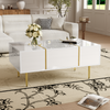 Modern High Gloss White Coffee Table Drawers Storage Tea Table with Metal Legs