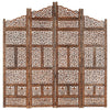 Keketa Hand carved Panel Screen with 4 Panels, Folding Room Divider, Wooden Y0P9