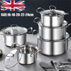 NEW 5Pcs Stainless Steel Cookware Set Casserole Stockpot Pot Hob With Glass Lids