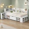 Single Bed with Bookcase Multifunctional Wooden Bed Frame with Drawer Storage