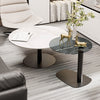 2pcs Round Coffee Table Set Thicken Solid Slate & Glass Tabletop Bedside Table