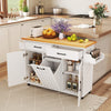 Mobile Kitchen Cart Kitchen Island w/Trash Bag Storage-White