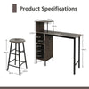 3 Piece Rustic Bar Table and Stool Set with Wine Rack & Storage Shelves, Brown