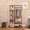 Solid Wood Bamboo Clothes Garment Rack Coat Shoes Storage Shelves w/ Hanging Rod