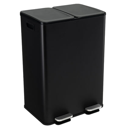 2 x 30L Trash Bin Dual Compartment Trash Can Pedal Classified Garbage Bin Black