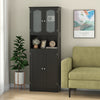 Tall Bathroom Black Storage Cabinet Tempered Glass Door Pantry Cabinet