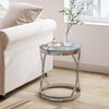 Thicken Tempered Glass Coffee Table Small Round Side End Table Chrome Pedestal