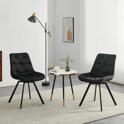 2xBlack Swivel Dining Chairs Velvet Padded Seat Dining Room Kitchen
