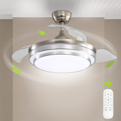 3 Invisible Blades Chandelier LED Ceiling Fan Light 6 Wind Speed 4 Timer Setting