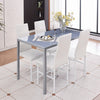 4pcs White Faux Leather Dining Chairs & Grey Tempered Glass Dining Table Set