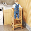 Bamboo Kids Standing Tower Step Stool w/Height Adjustable Platform-Natural