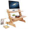 Natural Bamboo Standing Desk Converter Dual Monitor Stand Sit Stand Riser Stand
